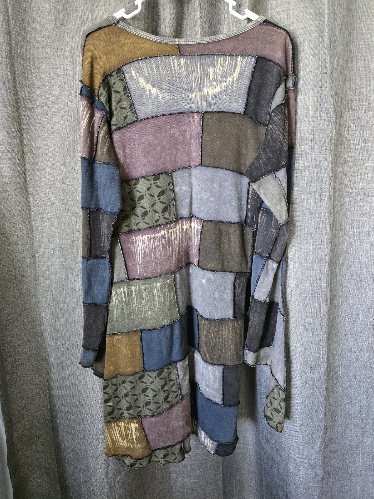 Patchwork Reversible Long Flared Sleeves Knee Len… - image 2