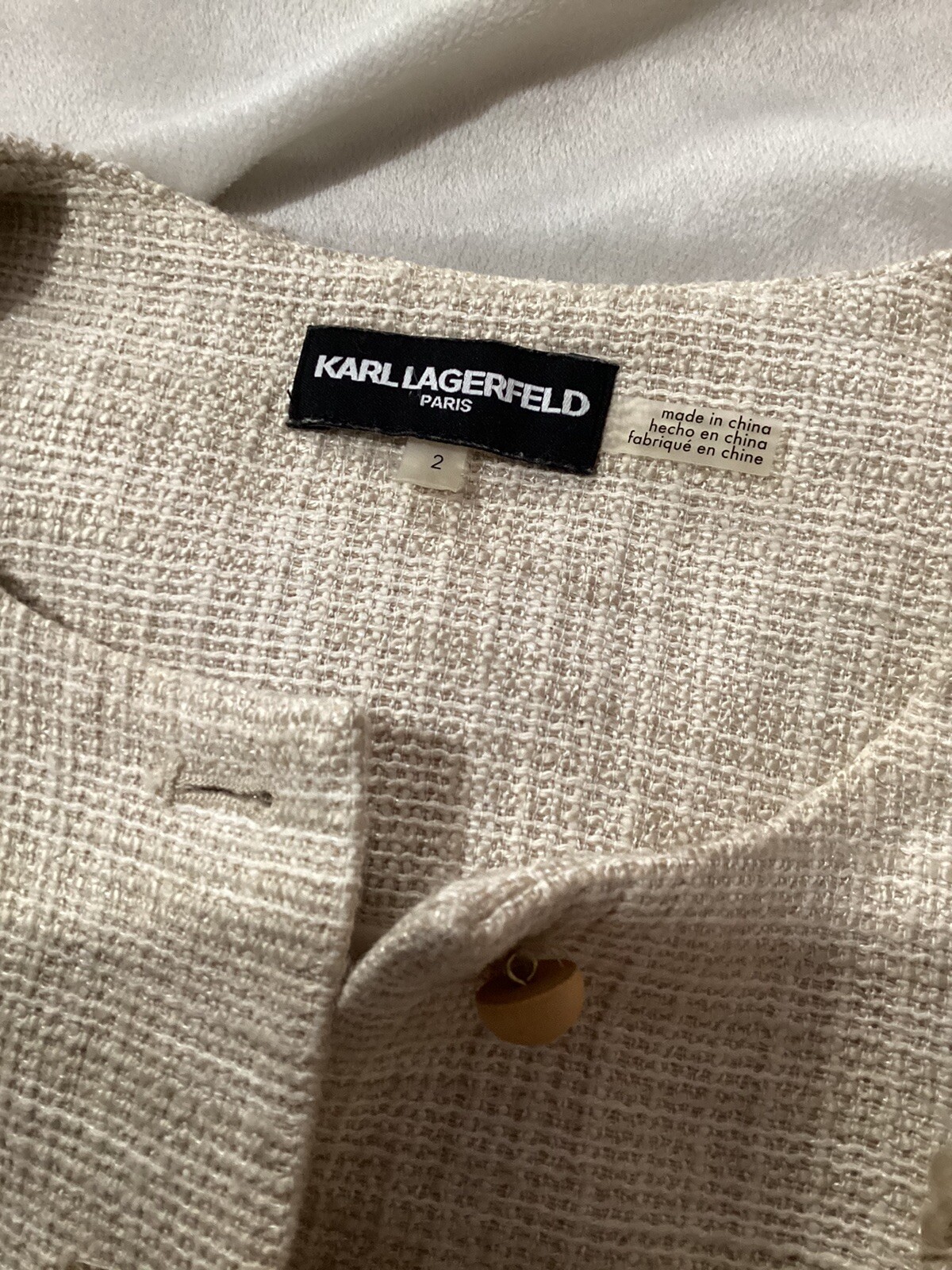 Karl Lagerfeld Cream Tweed Button Basic Jacket - image 6