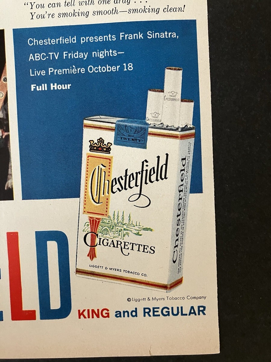 1957 Chesterfield Cigarettes On The Set with Frank Sinatra Vintage Print Ad