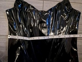 Vintage Ann Summers Black PVC Boned Basque Top Size Small 