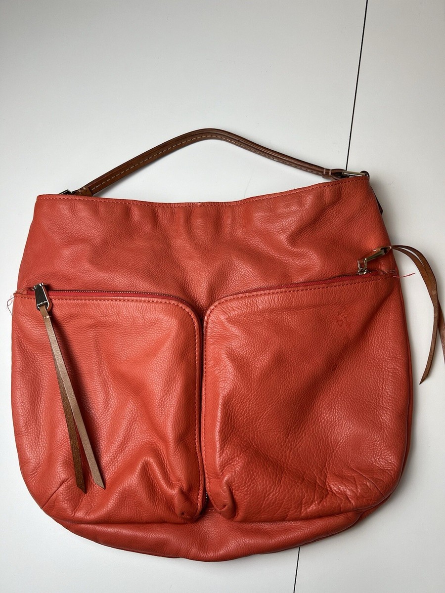 Christopher Kon Leather Slouch Purse Salmon Orange Strap Outside