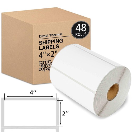 4"x2" Barcode Shipping & Multipurpose Labels Premium Adhesive for Zebra 48 Rolls - Afbeelding 1 van 11