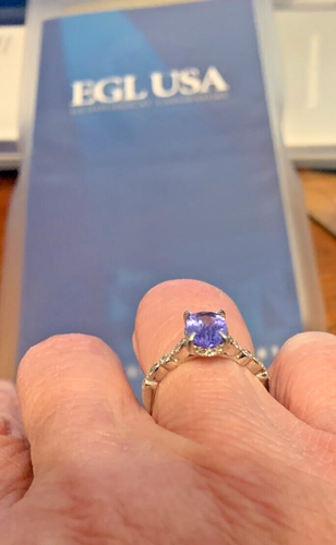 Gorgeous Tanzanite and Diamond 14K White Gold Ring.Hidden Halo.EGL.UGS APPRAISE - Picture 4 of 12