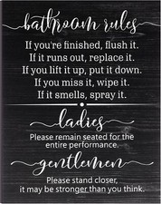 Signs for Bathroom Restroom Wall Art Decor Funny Toilet Black