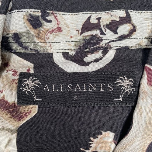 All Saints Shirt Mens Small Black Brown Akita LS Long Sleeve Viscose Oriental - Picture 15 of 16