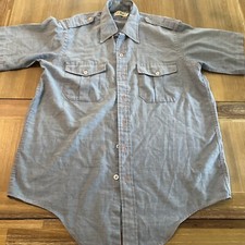 LL Bean Shirt Mens 16 Safari Camp Shoulder Tabs Button Up Short Sleeve VTG