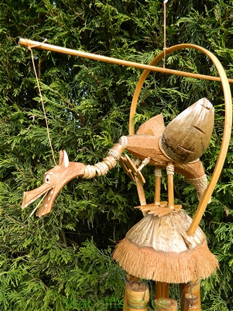 Wooden Windchime Carving - Hand Carved Bamboo chime Dragon Design