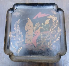 Unusual Art Handpainted Vintage Asian CHINESE METAL TRAY 1991 BY CENTRUM AS IS