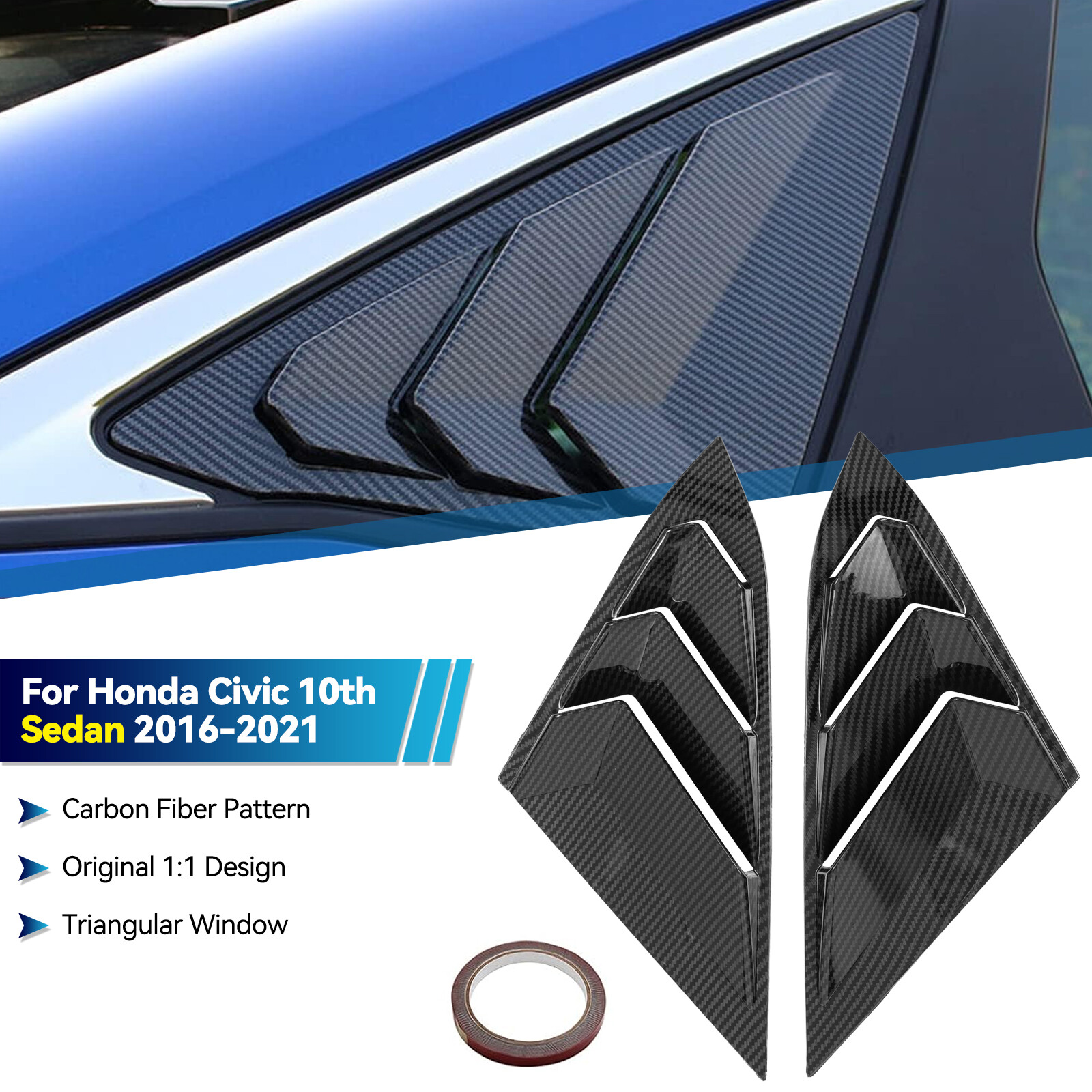 For Honda Civic 2016-2021 Carbon Fiber Rear Window Louver Sun Shade Cover Trim