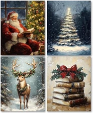 laveliabel Vintage Christmas Wall Art Prints Set of 4 Unframed, xmas reading 