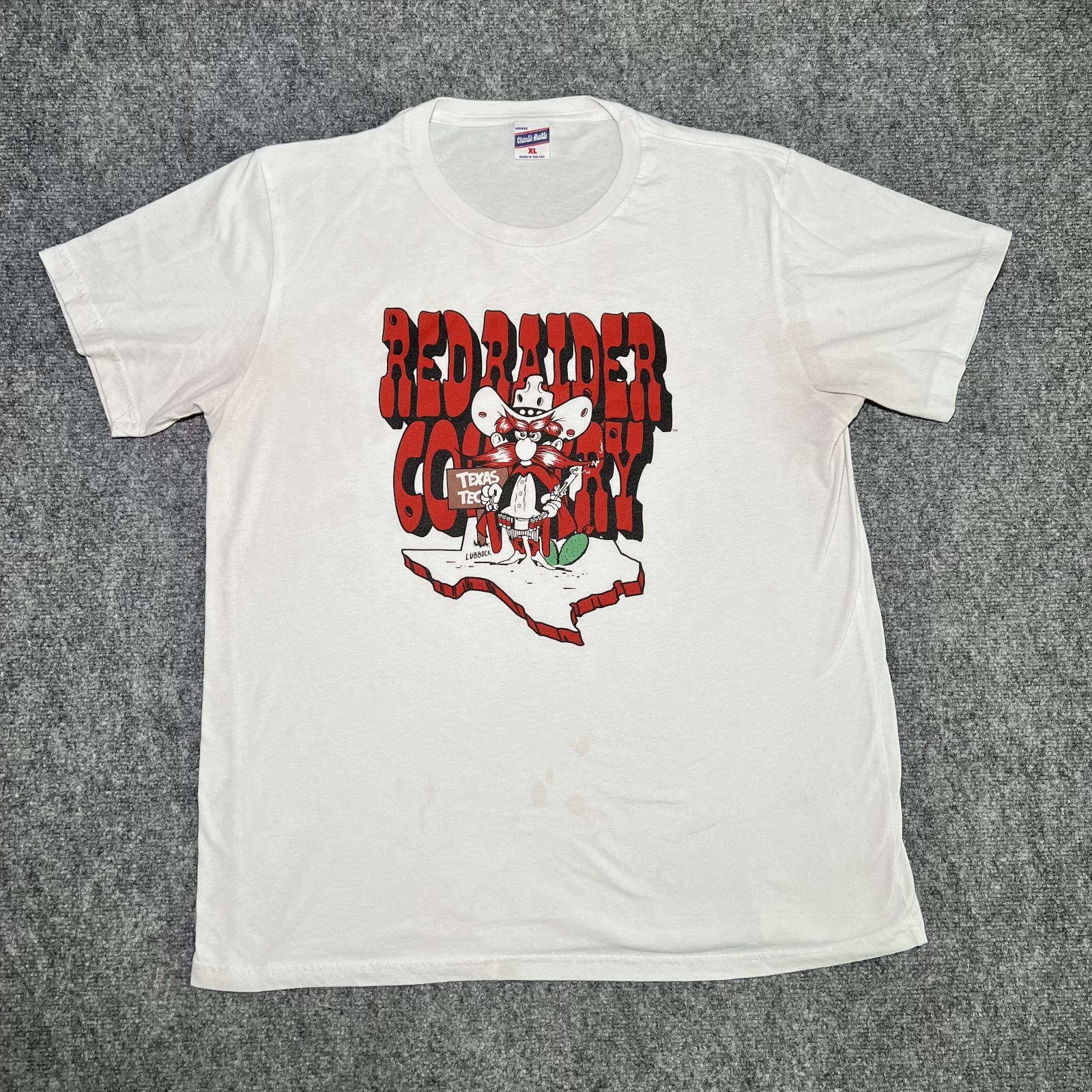 VTG Texas Tech Red Raider Country Unisex S/S Shirt White XL Charlie Hustle USA