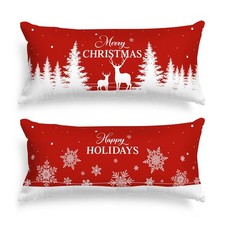 Lanpn Christmas Lumbar Pillowcase 14x36 Set of 2, Red Christmas Tree Snowflak...