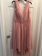 JJ s House Bridesmaid Dress Blush Pink Chiffon Lace Pleated L XL Formal
