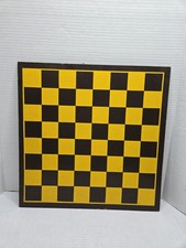 Vintage Checkers Game Board Toy Yellow Brown Presswood Homemade Farmhouse Decor