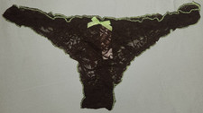 Vtg Y2K Secret Treasures Brown Lace Thong Panties Size 6 Neon Green Bow 17
