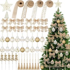 70 Pcs Rustic Burlap Christmas Tree Decorations Set Farmhouse Boho Xmas Ball