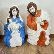 Vintage 2 Pc Set Grand Venture Blow Mold Lighted Nativity Jesus Mary Joseph 27"