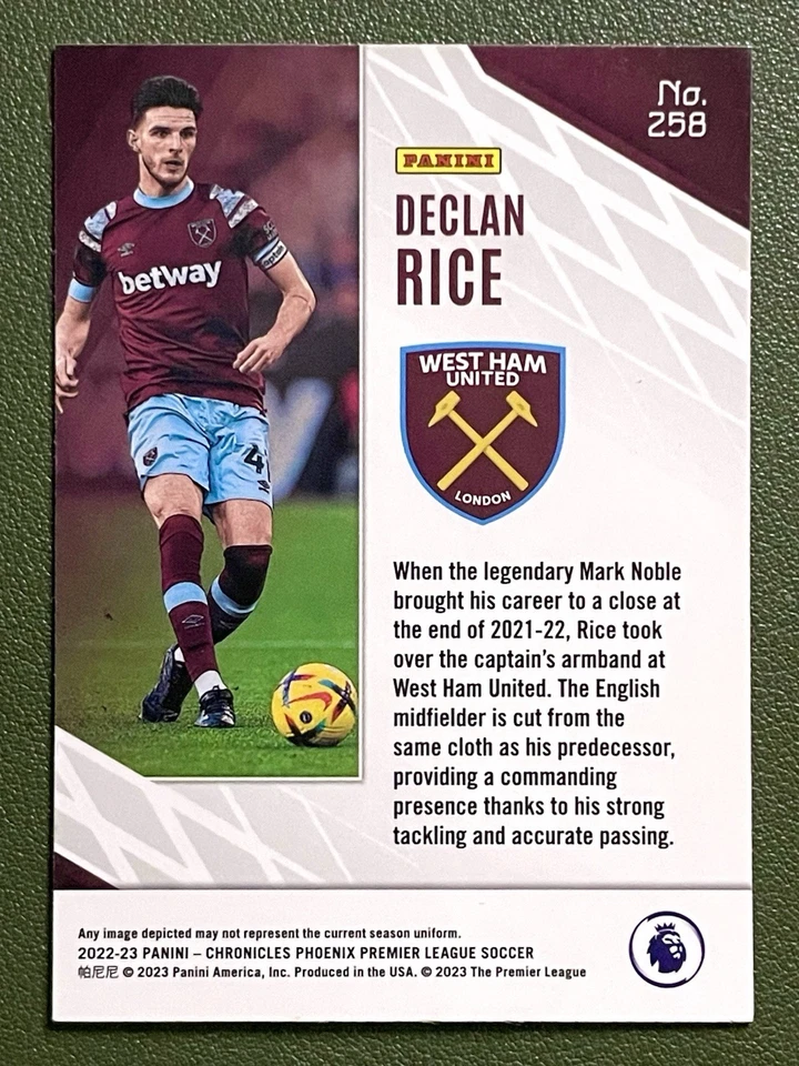 2022-23 Panini Chronicles Phoenix Premier League Declan Rice Purple Mojo #258 - Image 2 of 2