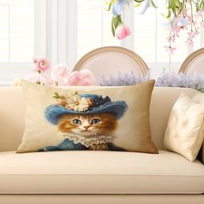 Housse de coussin  CHATTE COSTUMEE ET CHAPEAU BLEU 30x50 cm Chat humanisé