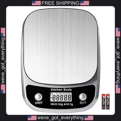 Digital Kitchen Scale 3000g Stainless Steel Compact Food Weighing - Image 1 of 4