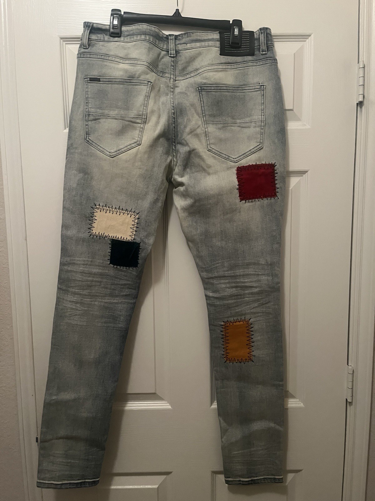 Serenade Patchwork Distressed Denim Stretch Jeans… - image 2
