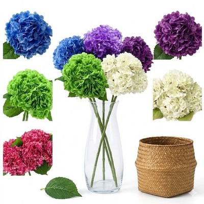 3PCS 25'' 3D Realistic Artificial Hydrangea Flowers Latex Long Stem Bouquet Decor