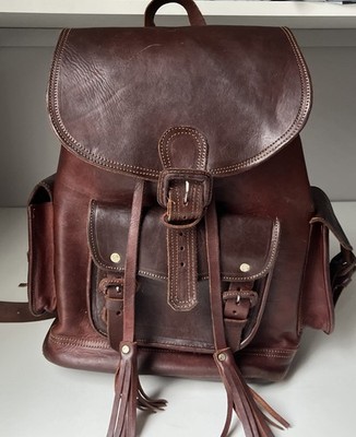 VTG Handmade Leather Backpack Rucksack Boho Tassel Unbranded Western Satchel