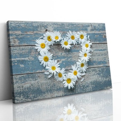 Gänseblümchen Blumen Herzform Leinwand gerahmter Druck Bild Wandbild