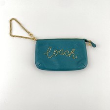 Coach Gold Studded Teal Wallet Wristlet with Chain F79890