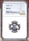1943 STEEL WARTIME LINCOLN WHEAT CENT NGC MS65