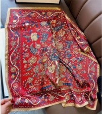 100 Mulberry Silk 27" Square Scarf Women Neckerchief Wrap Vintage Red Flower