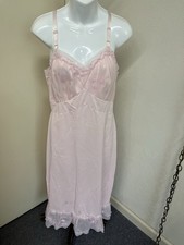 Vintage 50s Shadowline 38L Tricot Nylon Nightgown Sheer Pink Ruffles Flower Slip