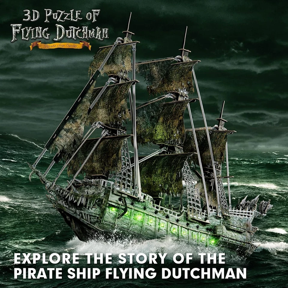3D Puzzles for Adults Green LED Flying Dutchman, 360 Pieces Pirate Ship Arts ... - Image 4 of 4