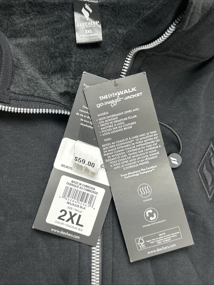 Jaqueta feminina Skechers Go Snuggle zíper completo 2XL preta bolso frontal pescoço simulado nova com etiquetas - Imagem 3 de 4