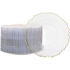 100 Pcs Clear Gold Plastic Plates,10 Inch Clear Disposable Dinner Plates with...