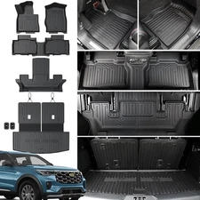 Floor Mats for 2020-2024 2025 Ford 6 Seat Mats+2-in-1 Cargo Mat, Black 