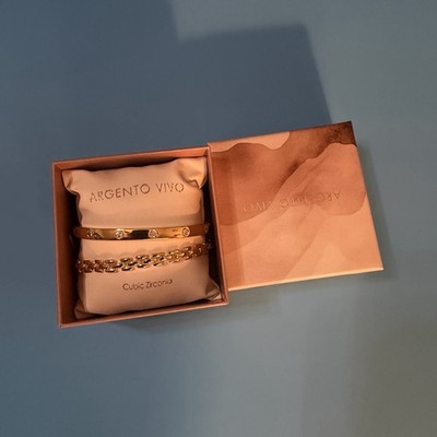 Argento Vivo Cubic Zirconia Gold Heart 2 Bracelet New In Box Elegant Gift Box