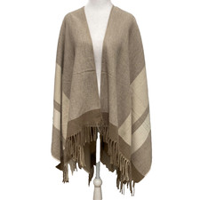 Banana Republic Cape Shawl Poncho Open Front O/S Tan Brown Beige Fringe Soft