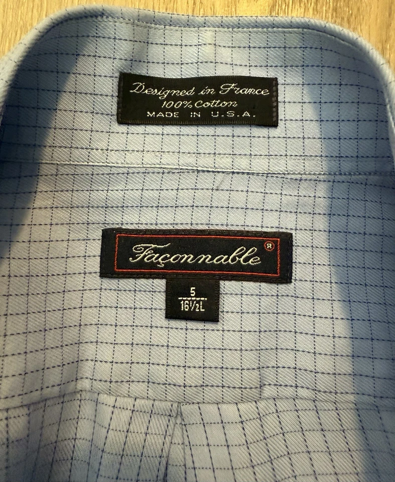 Camisa de vestir vintage —FACONNABLE— para hombre con puños franceses: ~L/XL *Hecha en EE. UU.* Foto 2 de 4