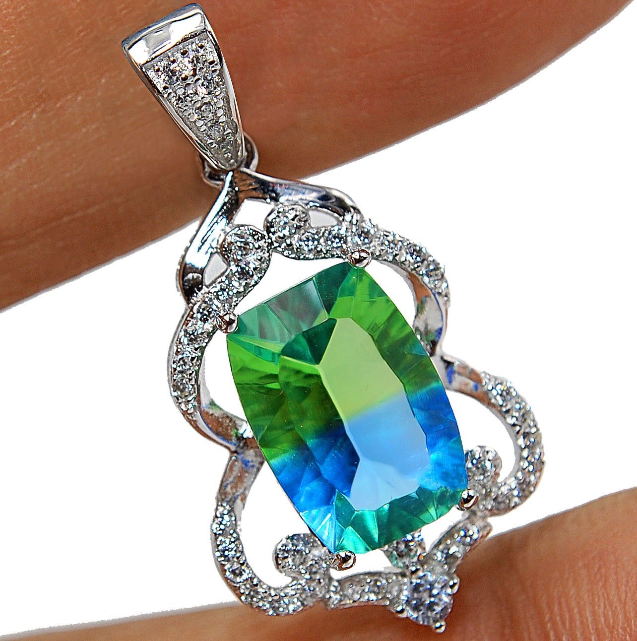 Treated 3CT Two Shade Tourmaline 925 Solid Sterling Silver Pendant CP3-9