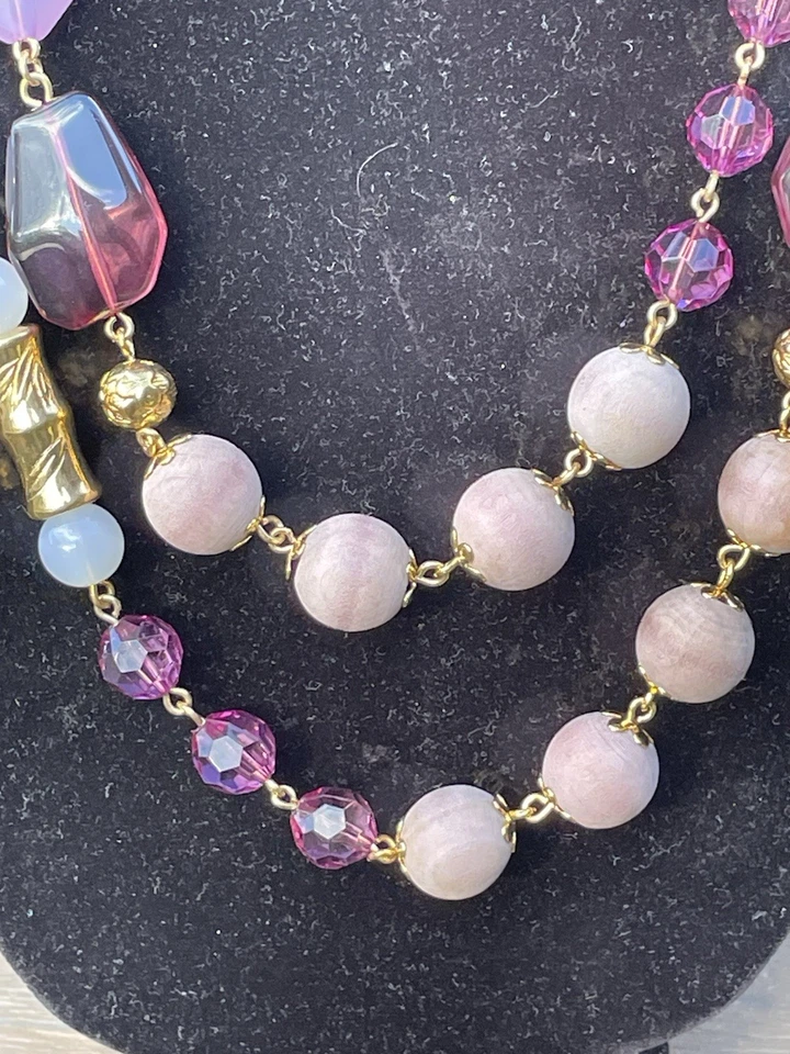 Joan Rivers 54” Mixed Bead Long Rope Necklace. Plum, Lavender, Wood,mint Green - Image 3 of 4
