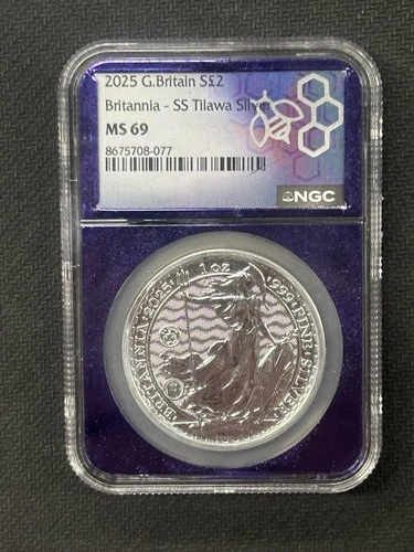 2025 Great Britain Britannia SS Tilawa Silver 2 Pound Coin NGC MS69 077 1OZ