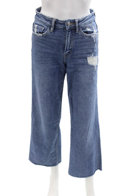 Flying Monkey Womens Cropped Wide Leg Jeans Blue Button Mid Rise Size 26
