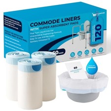 60 Disposable Commode Liners with 60 Absorbent Pads 120 Pack