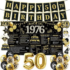 50th Birthday Decorations for Men Women Black Gold, 37PCS Pre-Strung Happy Bi...