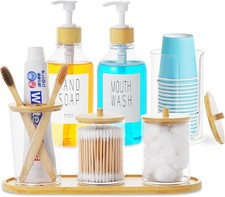 Bamboo Bathroom Accessory Set Soap/Mouthwash Dispenser Clear 7 Pack Bathroom
