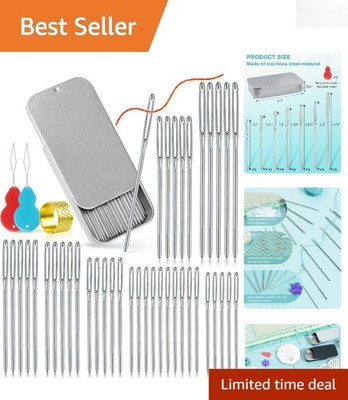 Versatile 40-Piece Large-Eye Blunt Needles Set with Threader - 8 Sizes Included