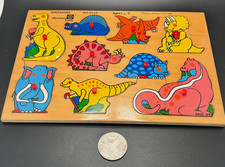 Vintage Small World Toys Wooden 2525 9 Pc Dinosaur Puzzle 1985 EXCEL