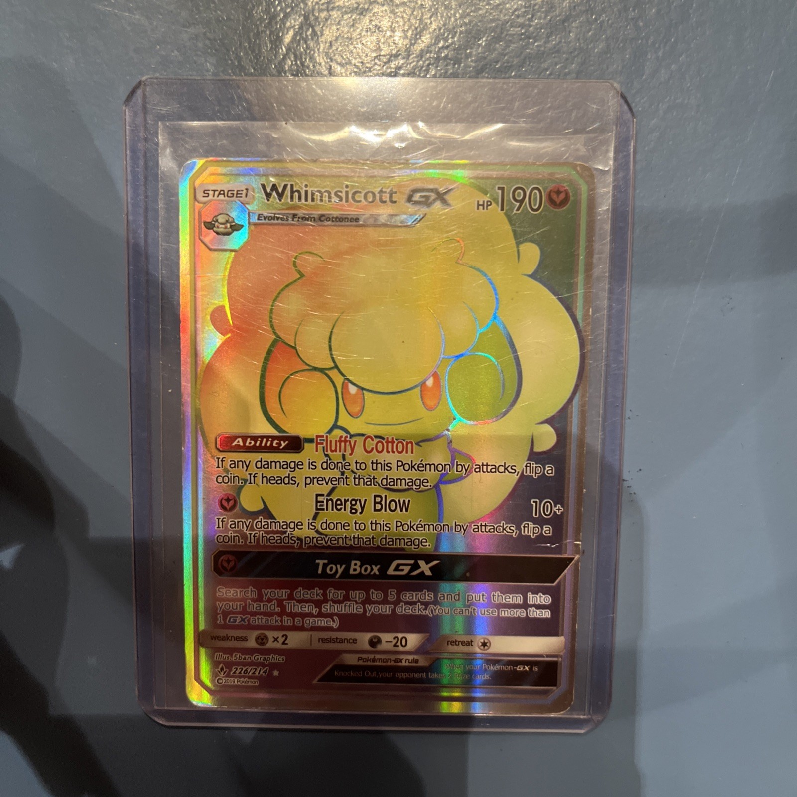 2019 Pokemon Unbroken Bonds Whimsicott GX 226/214 Secret Rare Holo Rainbow NM