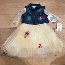 RARE EDITIONS GIRLS 4T DENIM  TULLE DRESS NEW FLORAL